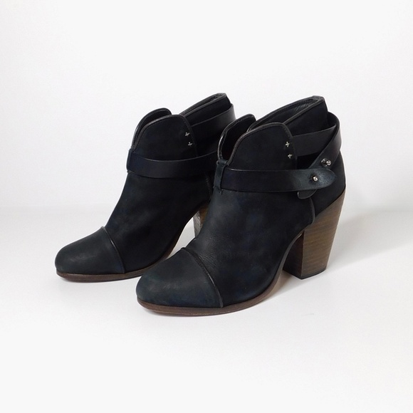 RAG & BONE Harrow Black Matte Leather Ankle Boots Bootie Ankle Straps 38 7.5